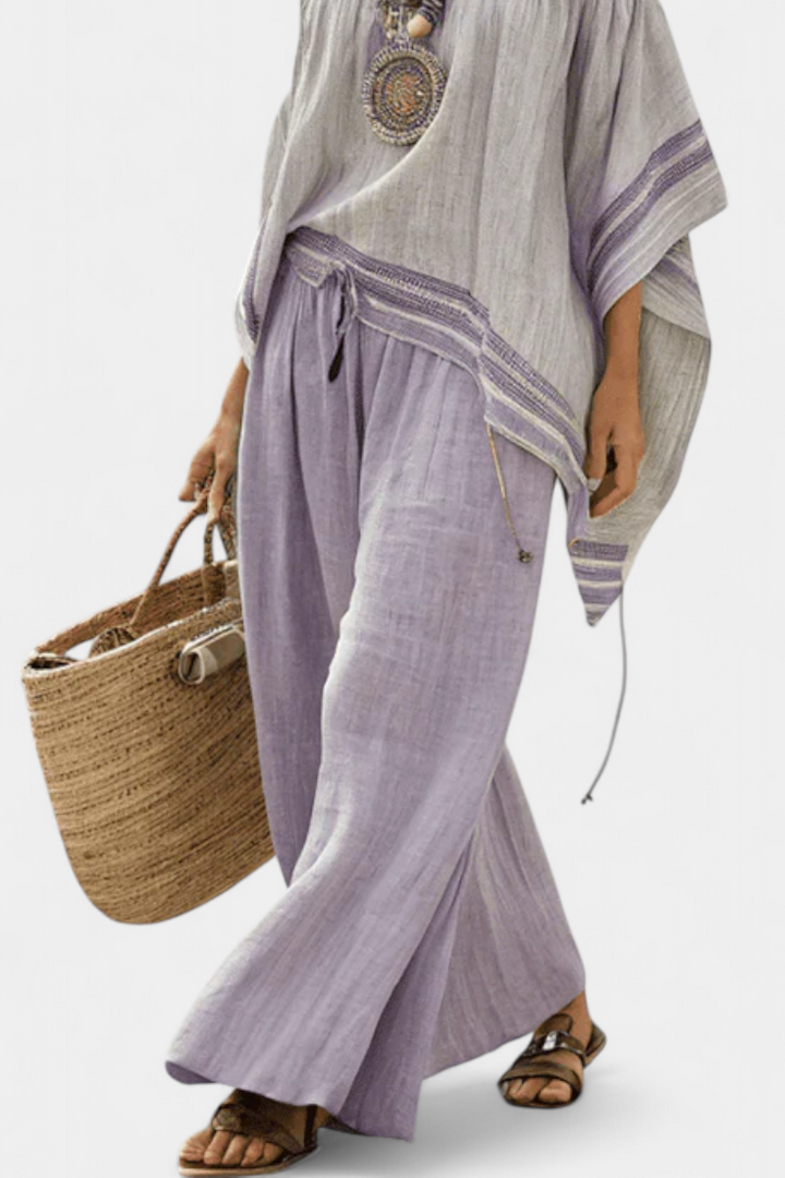 Serenella - off-shoulder blouse with wide-leg striped pants