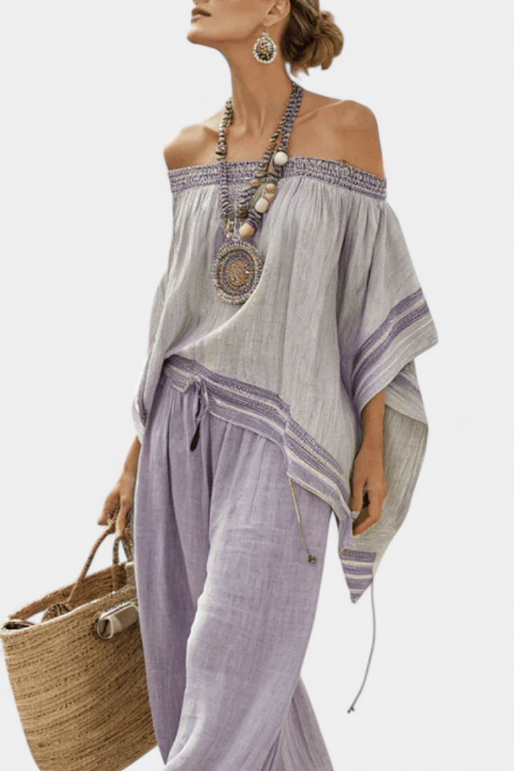 Serenella - off-shoulder blouse with wide-leg striped pants
