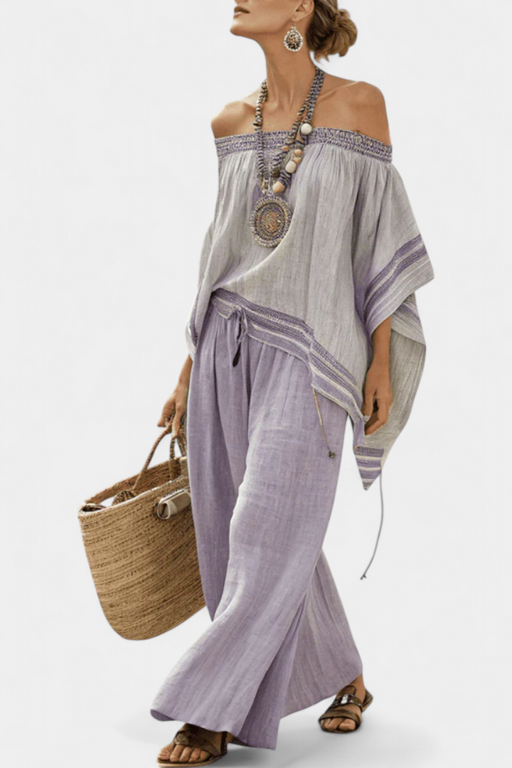 Serenella - off-shoulder blouse with wide-leg striped pants