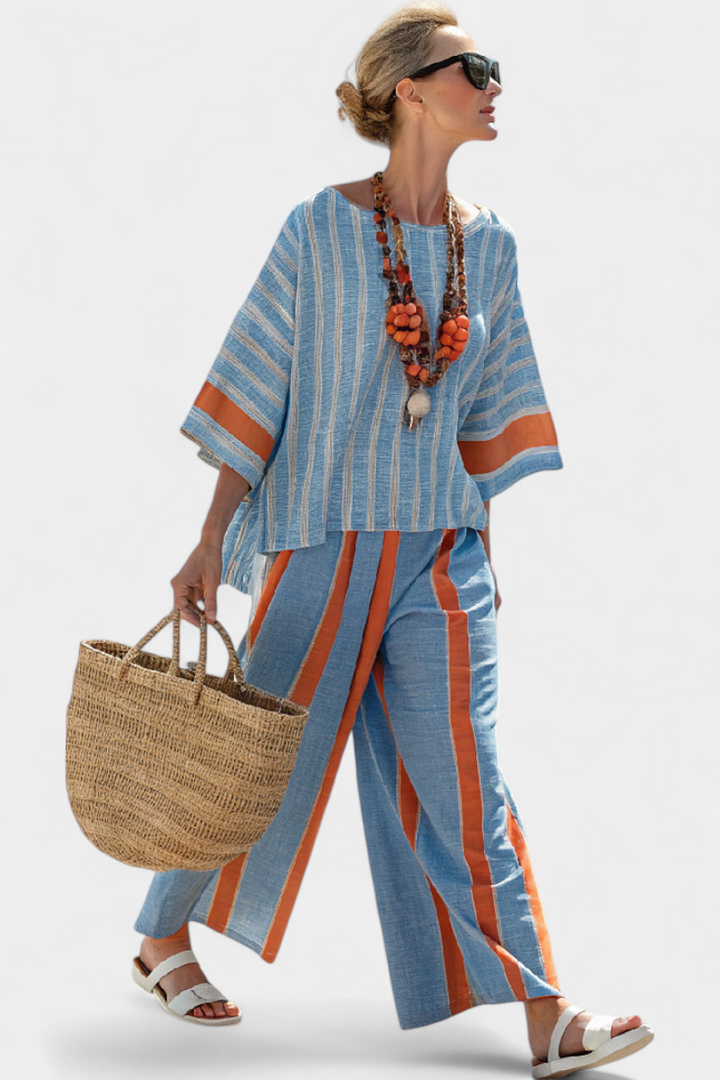 Valeria – sophisticated terracotta striped top and soft pants