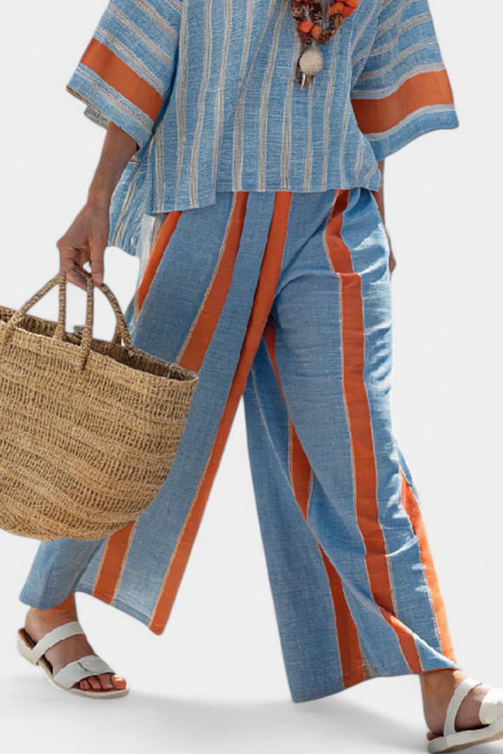 Valeria – sophisticated terracotta striped top and soft pants