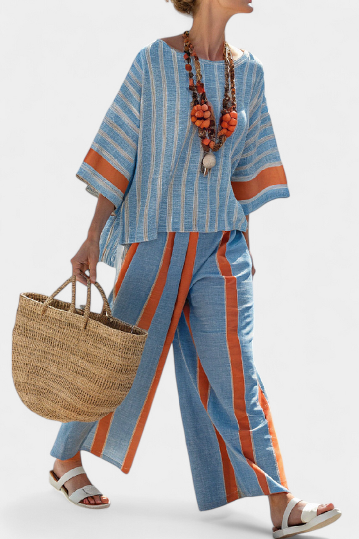 Valeria – sophisticated terracotta striped top and soft pants