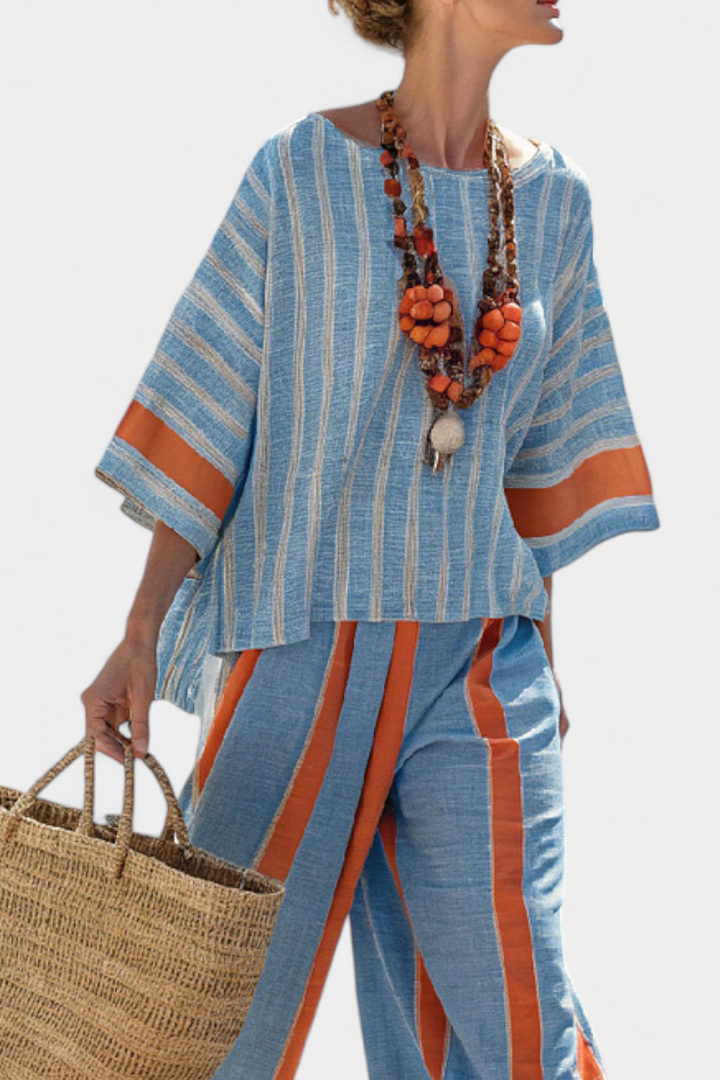 Valeria – sophisticated terracotta striped top and soft pants