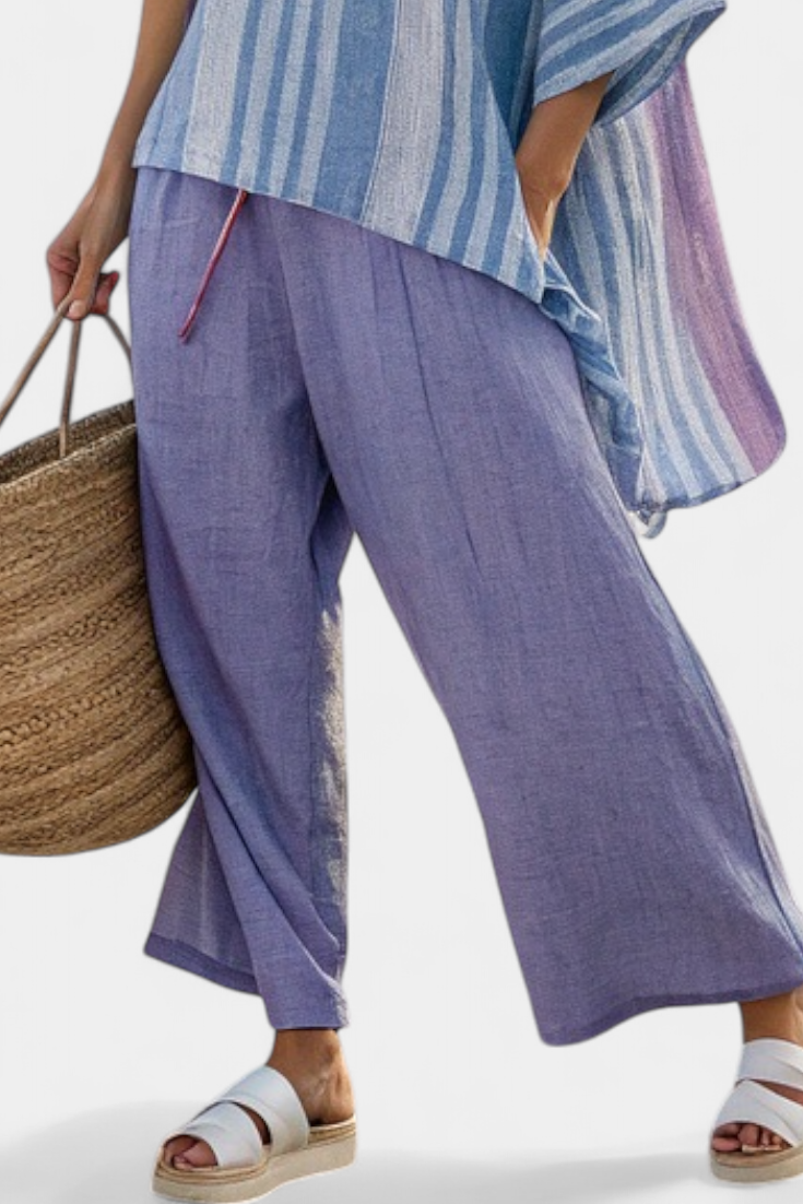 Carlotta – elegant top in lavender and sky blue with soft pants