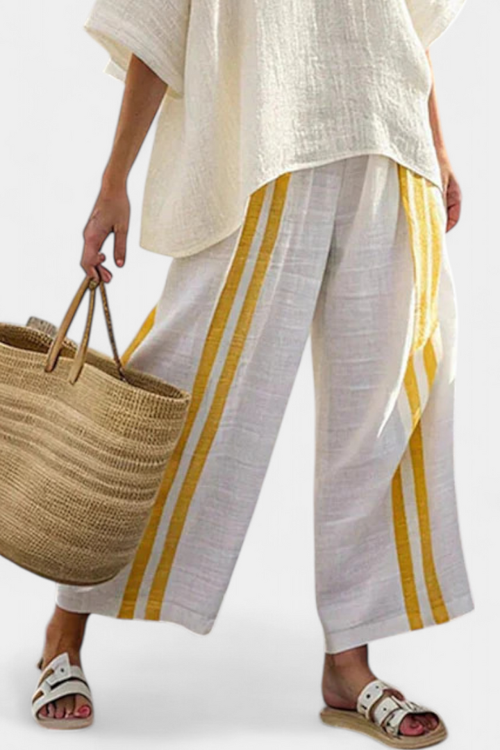 Arianna – elegant yellow striped top and wide-leg trousers