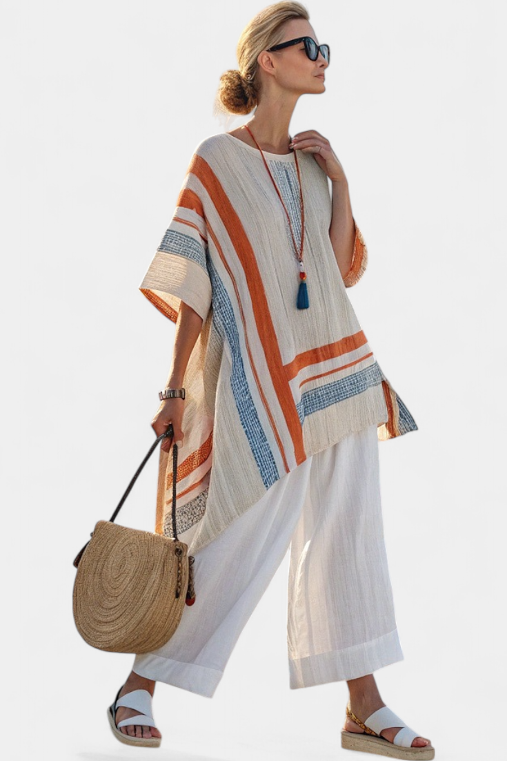Loredana – sophisticated asymmetrical blouse and wide-leg pants