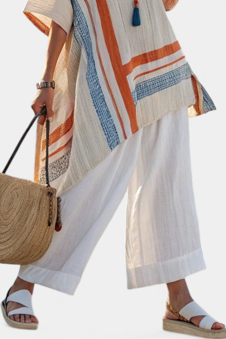 Loredana – sophisticated asymmetrical blouse and wide-leg pants