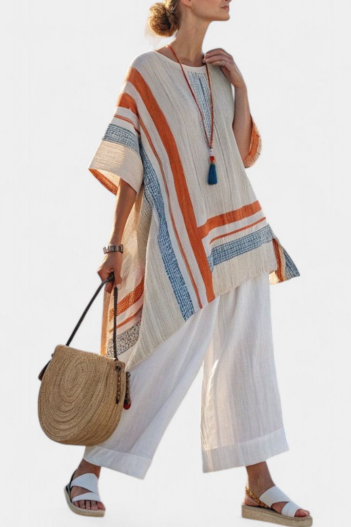 Loredana – sophisticated asymmetrical blouse and wide-leg pants