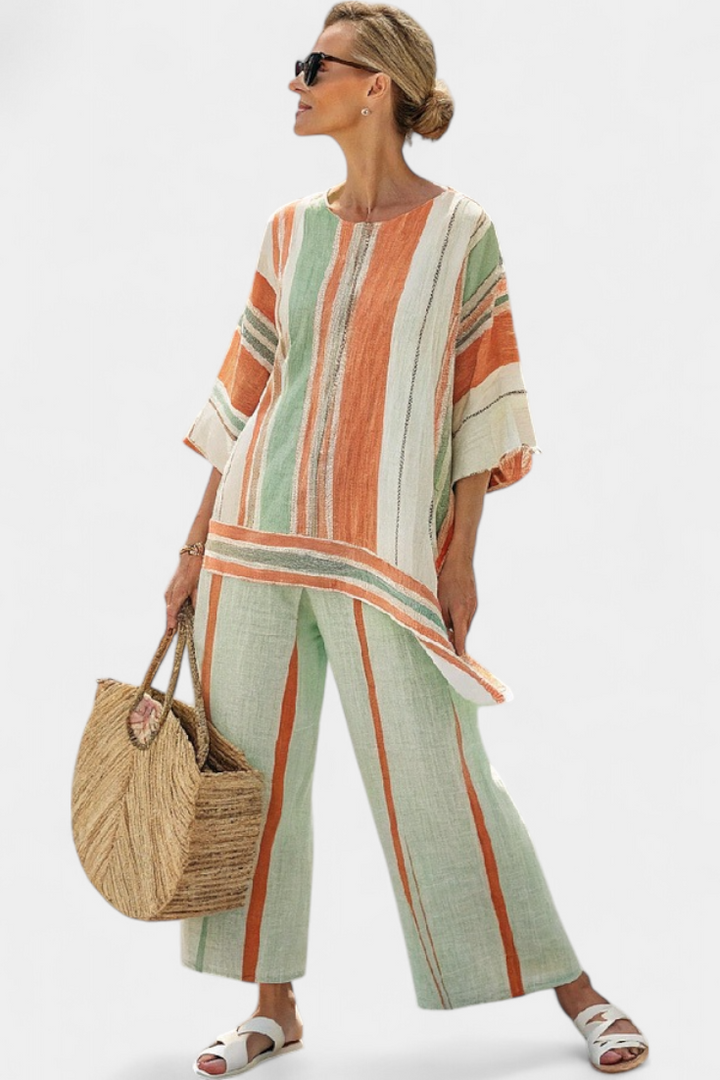 Elisabetta – elegant asymmetric top and wide-leg pants