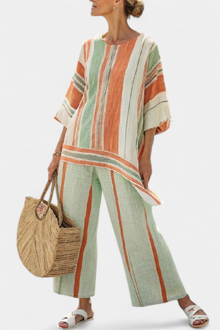 Elisabetta – elegant asymmetric top and wide-leg pants