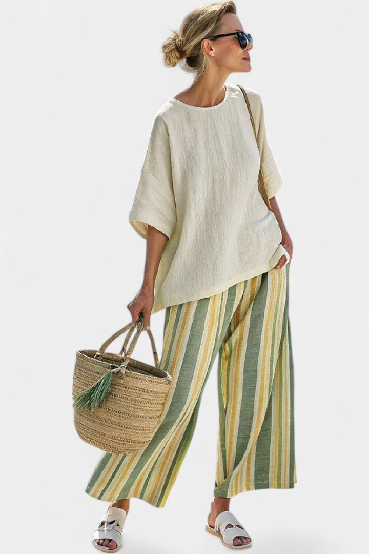 Caterina – sophisticated top and striped pants