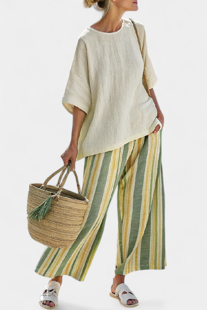 Caterina – sophisticated top and striped pants