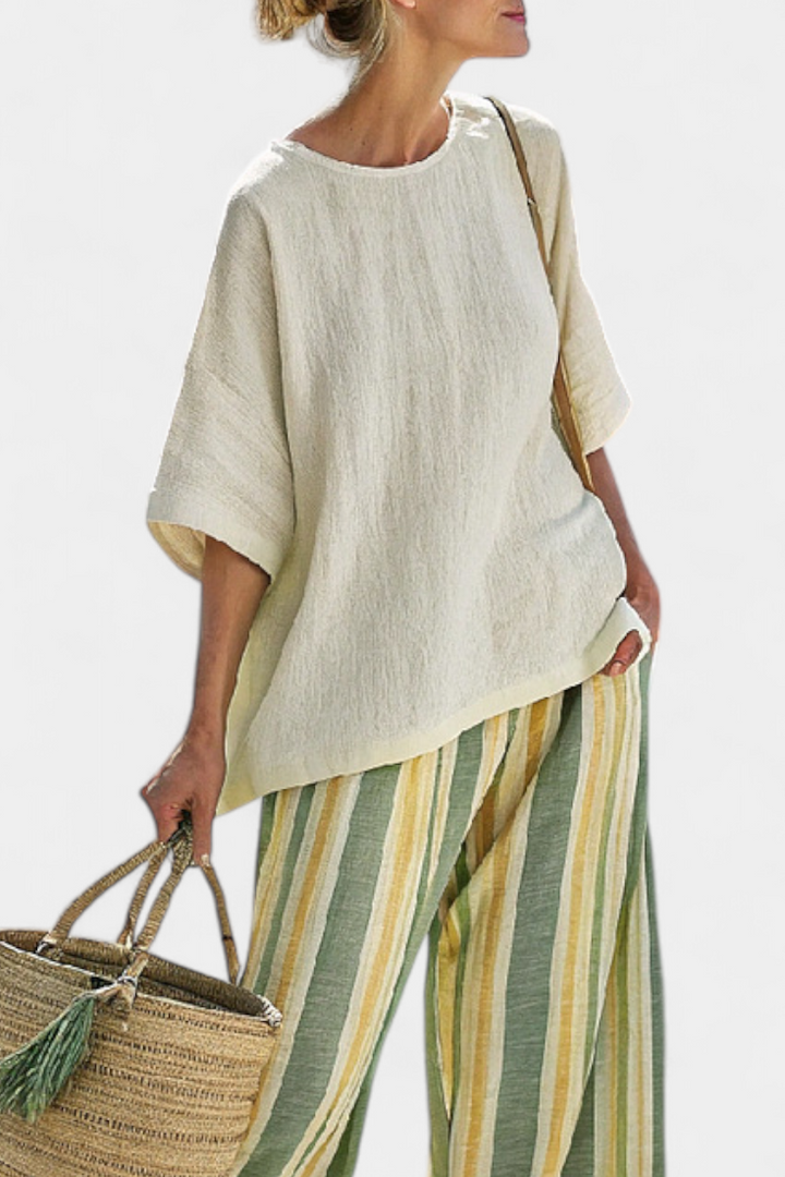 Caterina – sophisticated top and striped pants