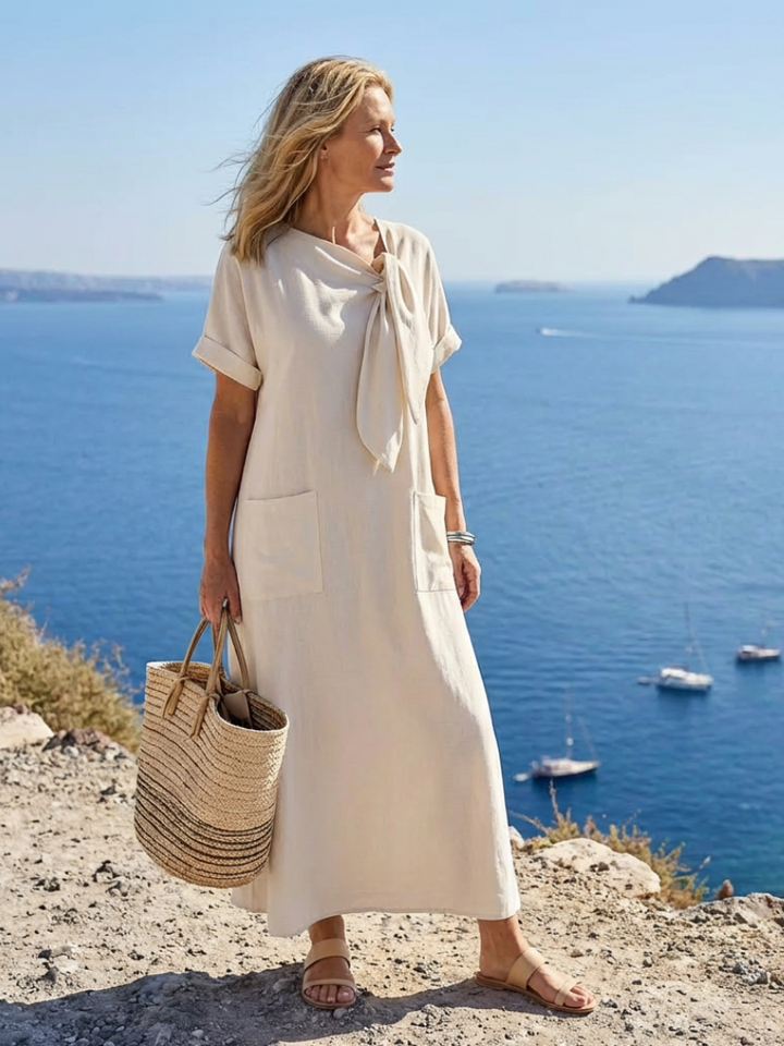 Rosalie | Maxi Dress with Round Neckline and Sleeves