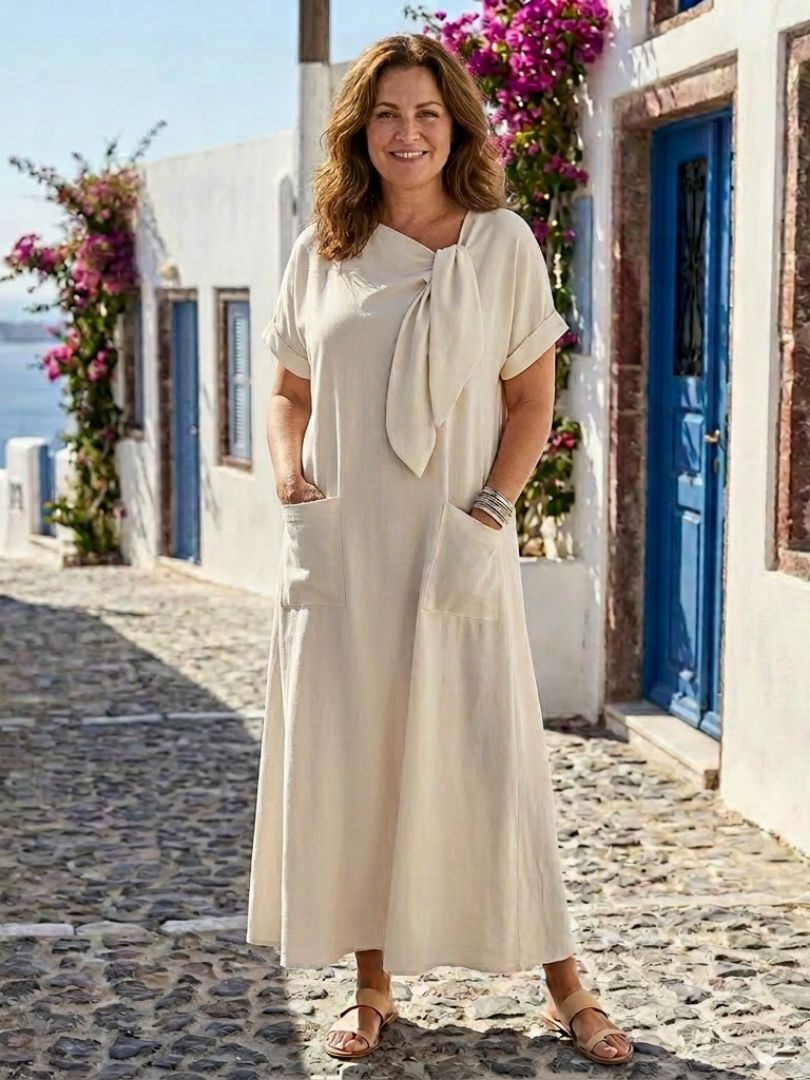 Rosalie | Maxi Dress with Round Neckline and Sleeves