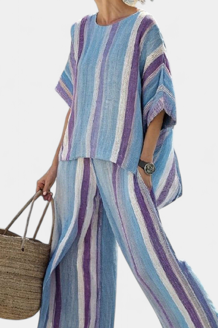Ginevra – elegant mauve pastel top and striped pants