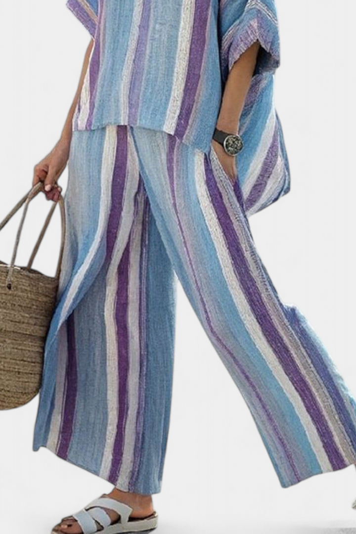 Ginevra – elegant mauve pastel top and striped pants