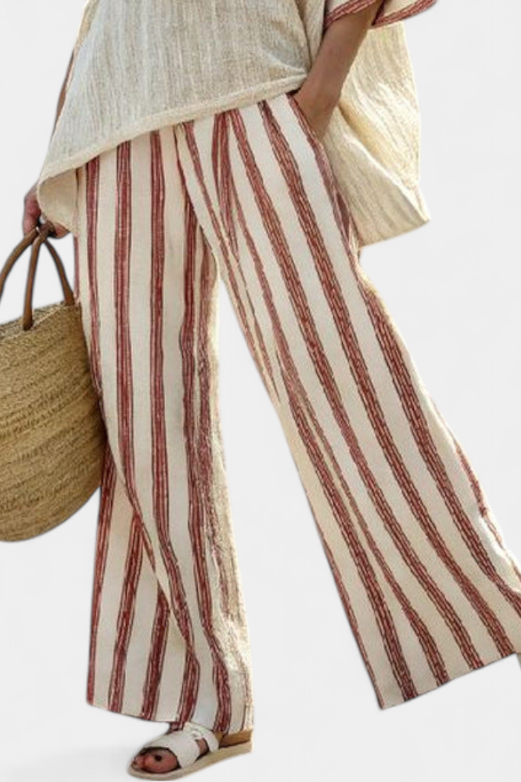 Rosalinda – Elegant rustic striped top and cream pants