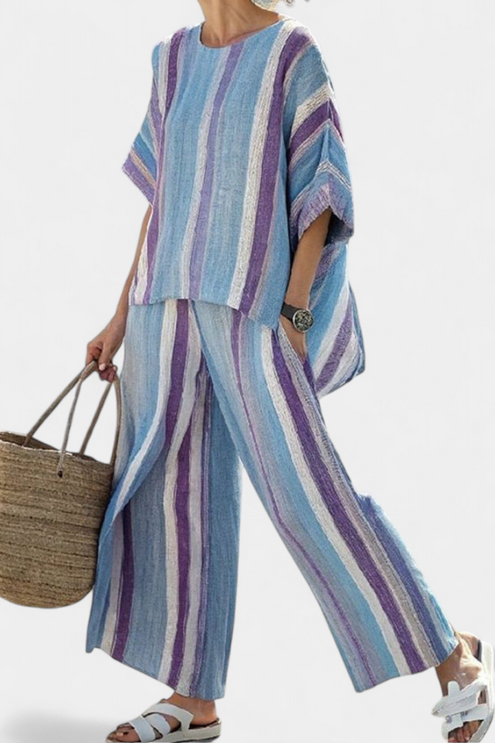 Ginevra – elegant mauve pastel top and striped pants