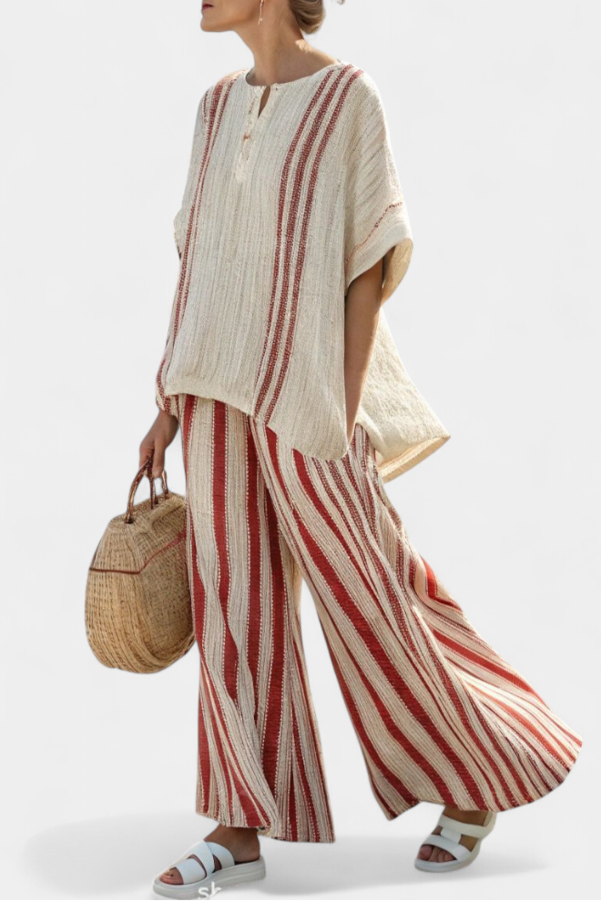 Mirella – structured red striped top and soft pants